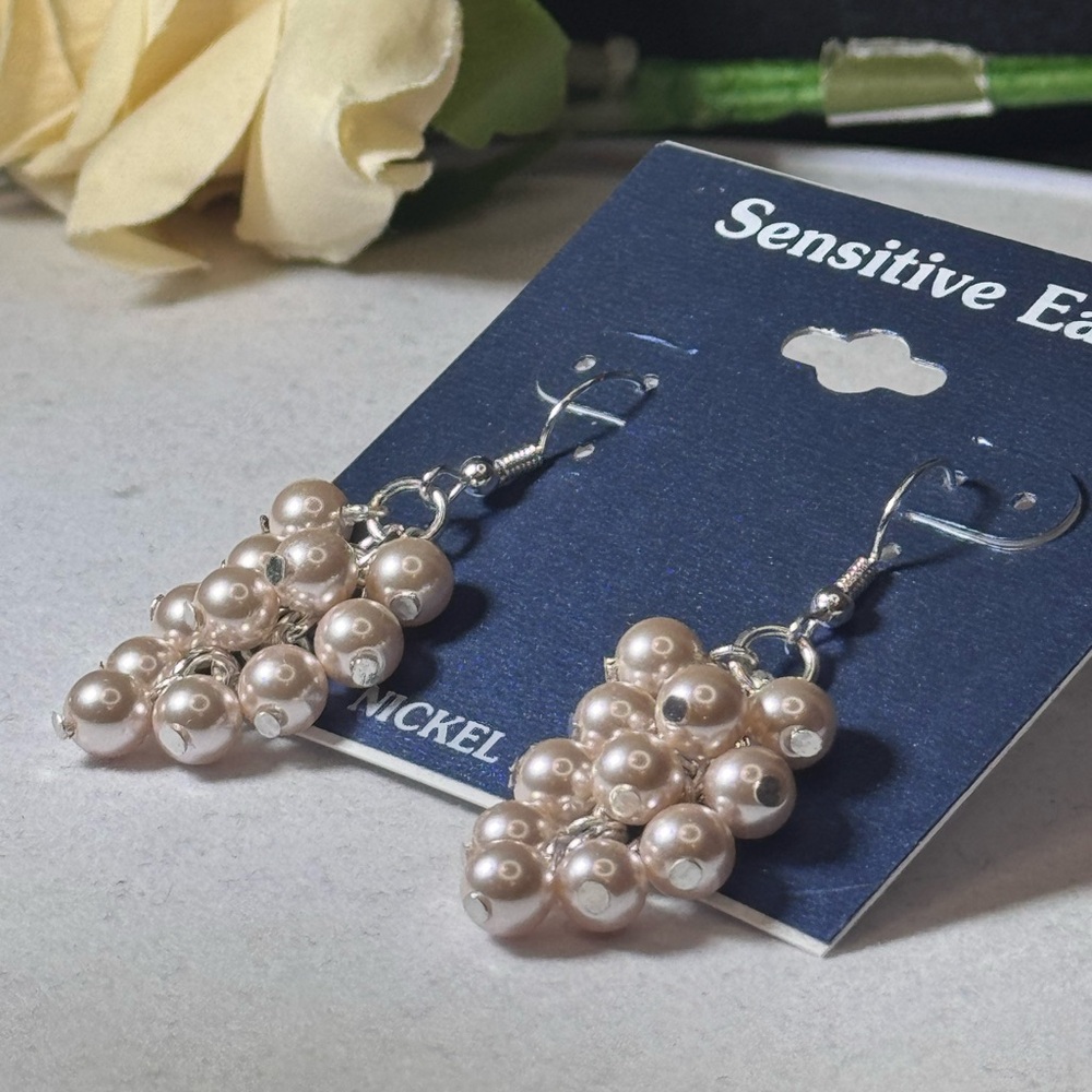 Sensitive Ears Faux Pearl Dangling Hook Earrings 2 inch